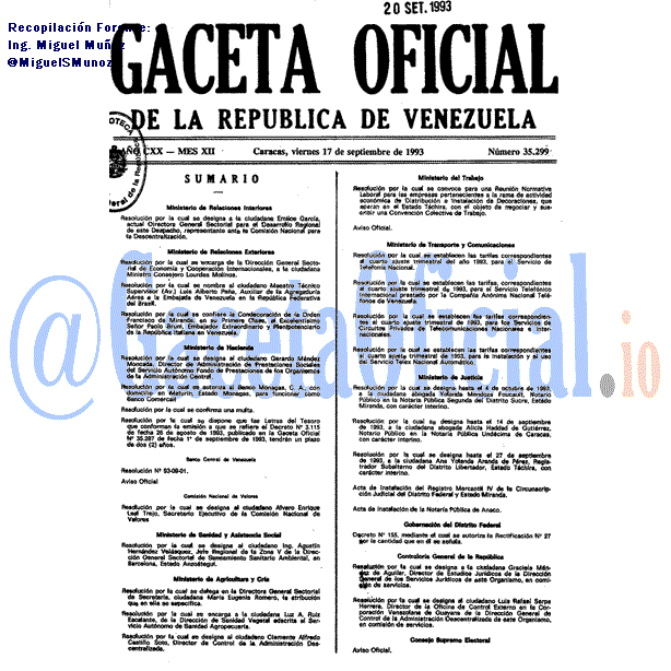 Gaceta Oficial 35299 del 17 Septiembre 1993
