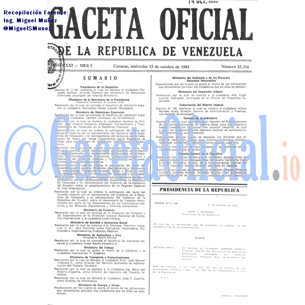 Gaceta Oficial 35316 del 13 Octubre 1993