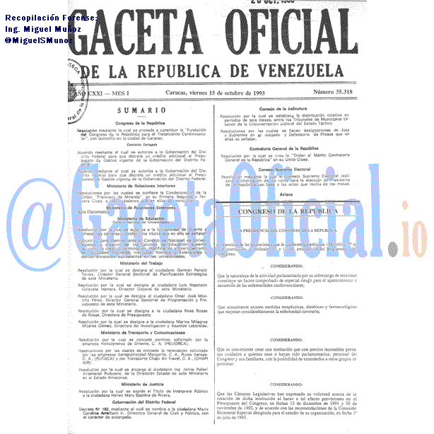 Gaceta Oficial 35318 del 15 Octubre 1993