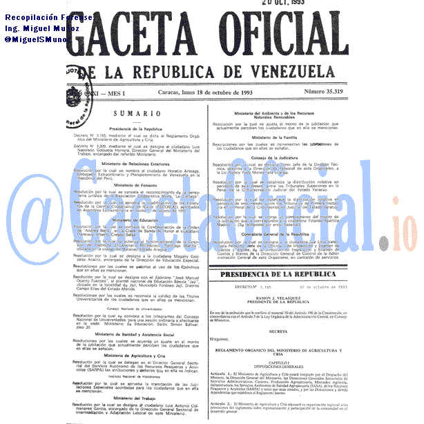 Gaceta Oficial 35319 del 18 Octubre 1993