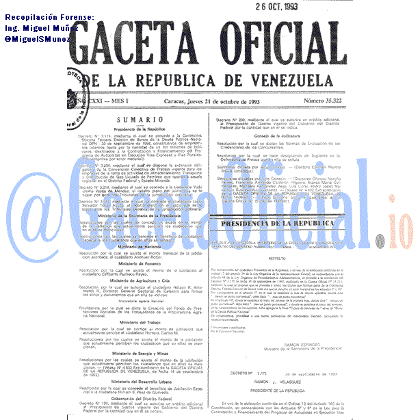 Gaceta Oficial 35322 del 21 Octubre 1993