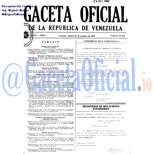 Gaceta Oficial 35323 del 22 Octubre 1993