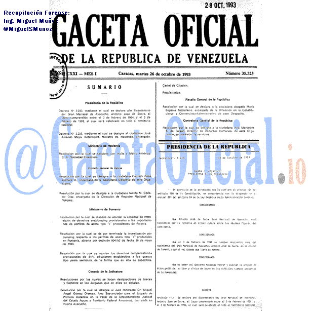Gaceta Oficial 35325 del 26 Octubre 1993