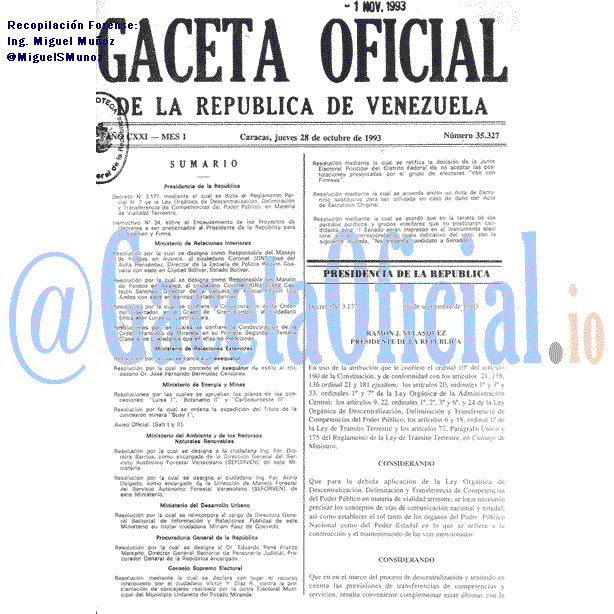 Gaceta Oficial 35327 del 28 Octubre 1993