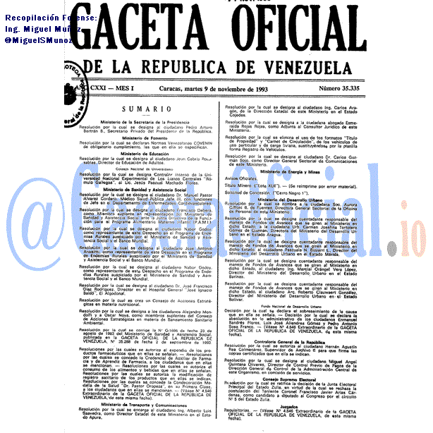 Gaceta Oficial 35335 del 9 Noviembre 1993