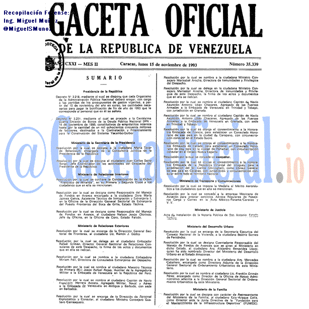 Gaceta Oficial 35339 del 15 Noviembre 1993