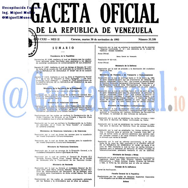 Gaceta Oficial 35350 del 30 Noviembre 1993