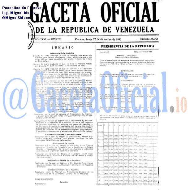 Gaceta Oficial 35368 del 27 Diciembre 1993