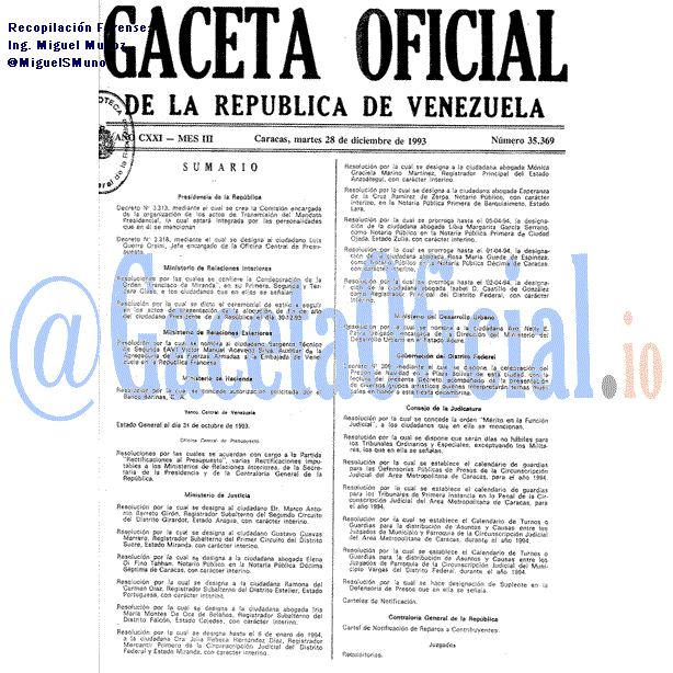 Gaceta Oficial 35369 del 28 Diciembre 1993