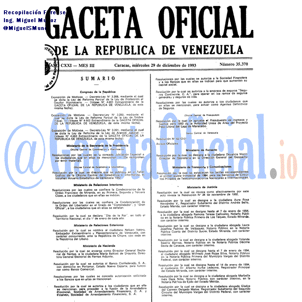 Gaceta Oficial 35370 del 29 Diciembre 1993