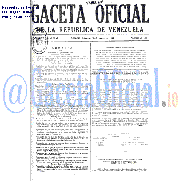 Gaceta Oficial 35422 del 16 Marzo 1994