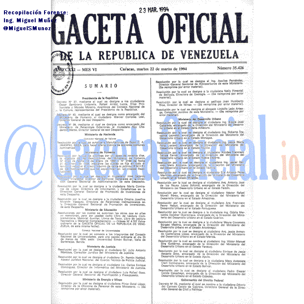 Gaceta Oficial 35426 del 22 Marzo 1994