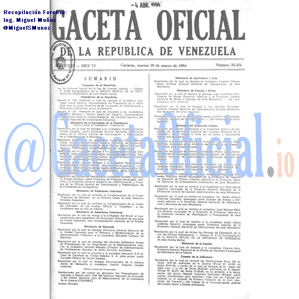 Gaceta Oficial 35431 del 29 Marzo 1994
