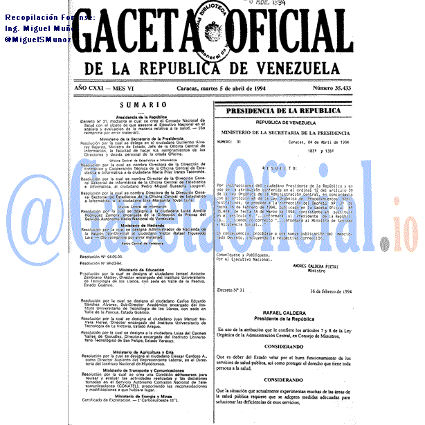Gaceta Oficial 35433 del 5 Abril 1994