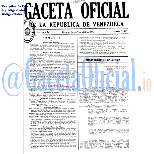 Gaceta Oficial 35435 del 7 Abril 1994