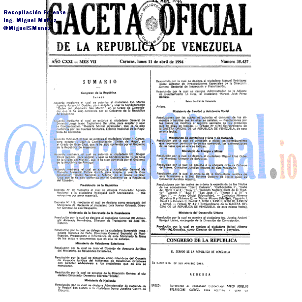 Gaceta Oficial 35437 del 11 Abril 1994