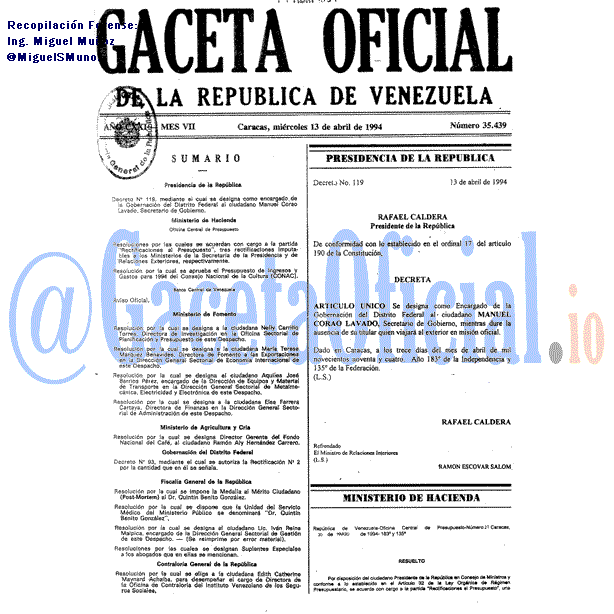 Gaceta Oficial 35439 del 13 Abril 1994