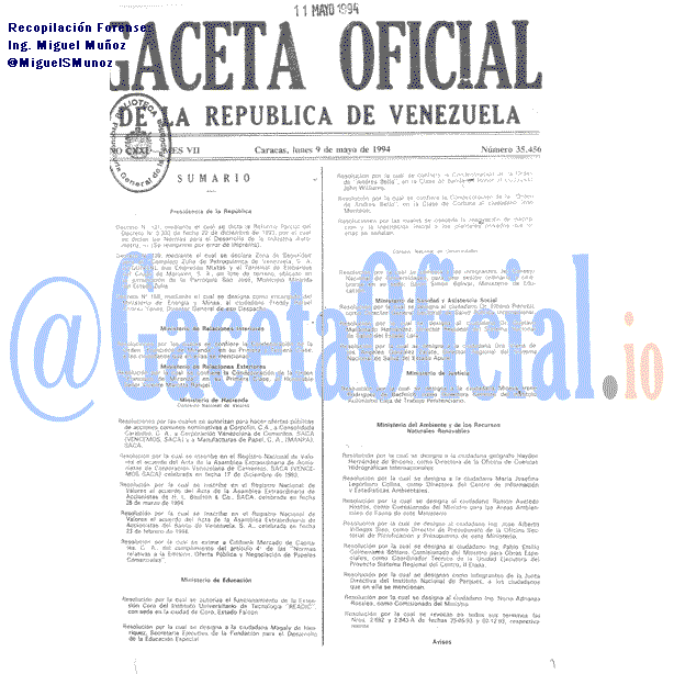Gaceta Oficial 35456 del 9 Mayo 1994