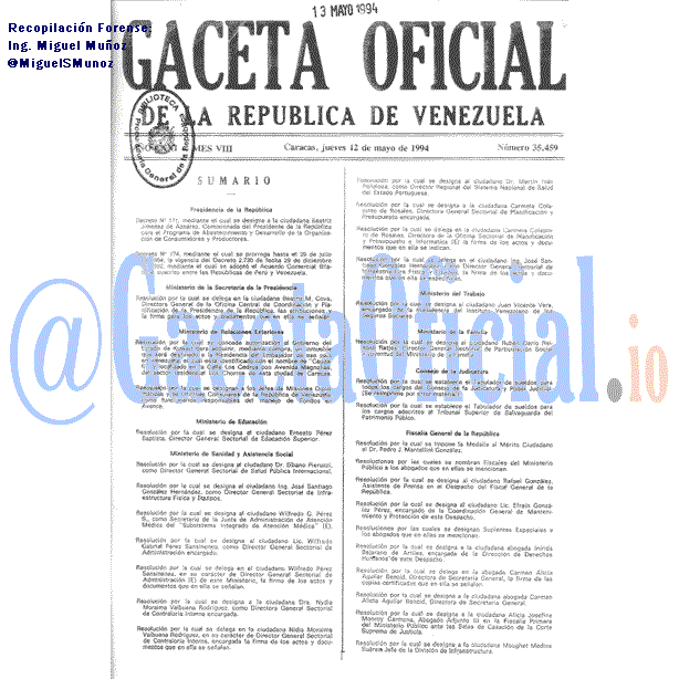 Gaceta Oficial 35459 del 12 Mayo 1994