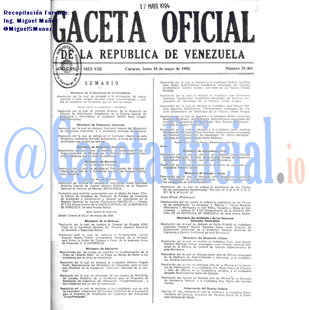 Gaceta Oficial 35461 del 16 Mayo 1994