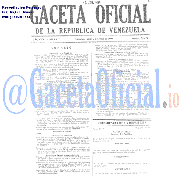 Gaceta Oficial 35474 del 2 Junio 1994