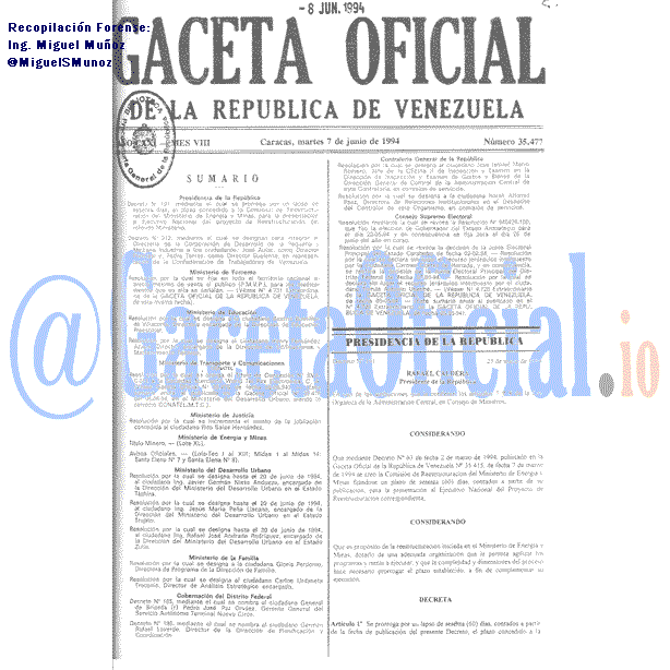 Gaceta Oficial 35477 del 7 Junio 1994