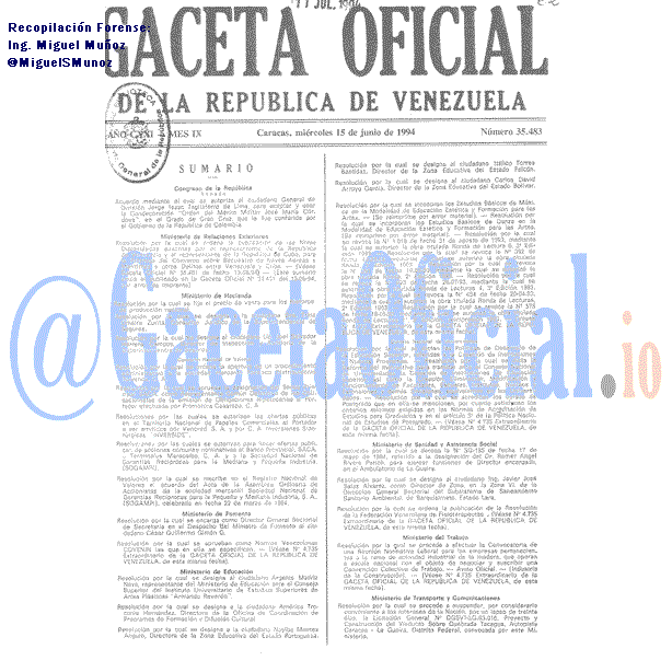 Gaceta Oficial 35483 del 15 Junio 1994