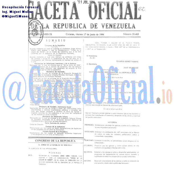 Gaceta Oficial 35485 del 17 Junio 1994