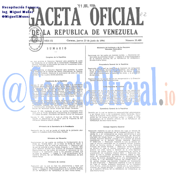 Gaceta Oficial 35489 del 23 Junio 1994