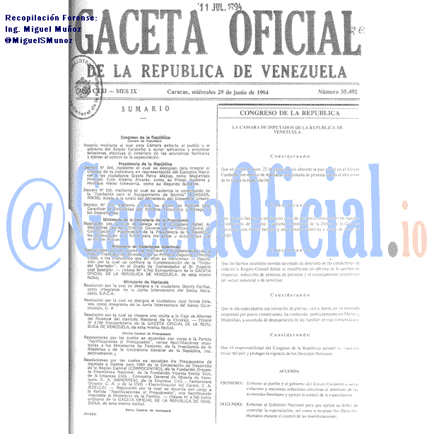 Gaceta Oficial 35492 del 29 Junio 1994
