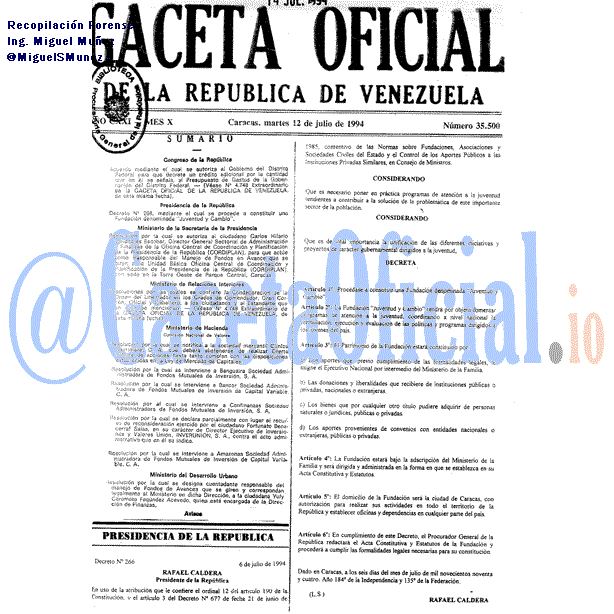 Gaceta Oficial 35500 del 12 Julio 1994