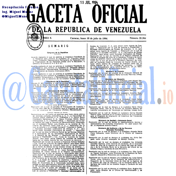 Gaceta Oficial 35504 del 18 Julio 1994