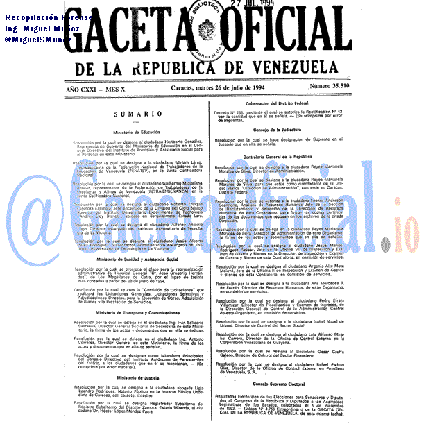Gaceta Oficial 35510 del 26 Julio 1994