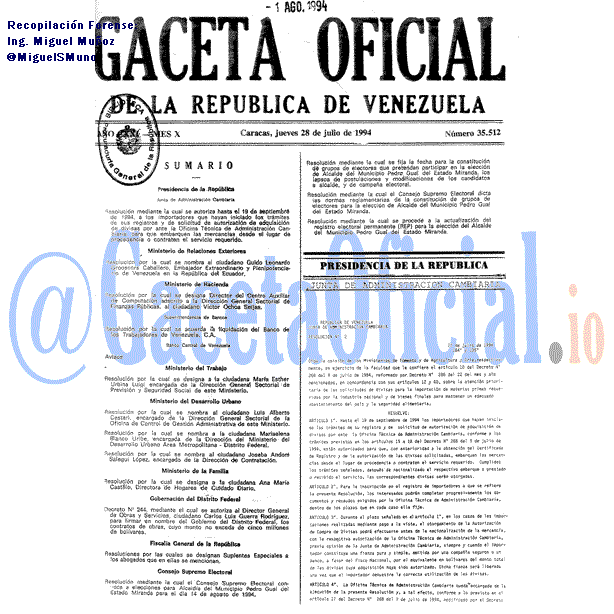 Gaceta Oficial 35512 del 28 Julio 1994