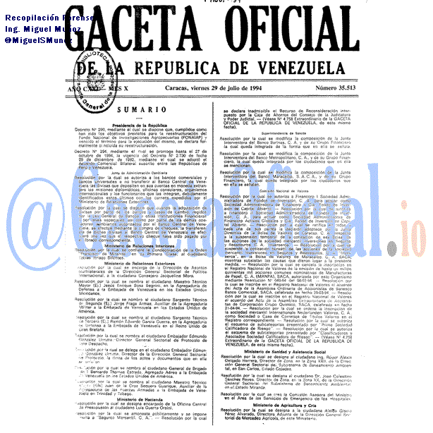 Gaceta Oficial 35513 del 29 Julio 1994