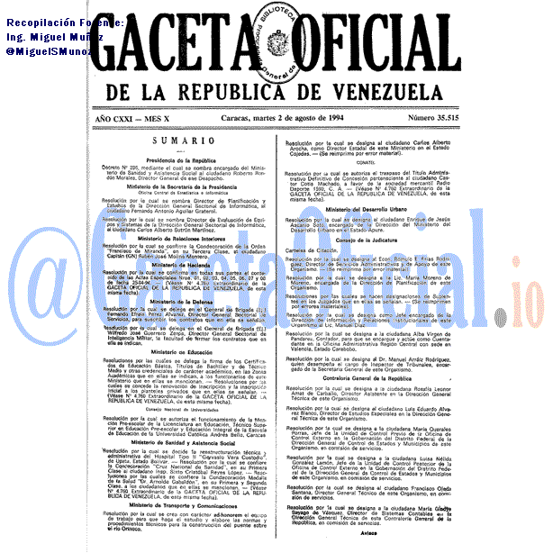 Gaceta Oficial 35515 del 2 Agosto 1994
