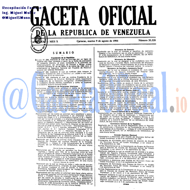 Gaceta Oficial 35520 del 9 Agosto 1994