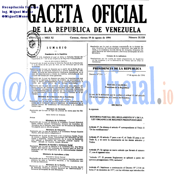 Gaceta Oficial 35528 del 19 Agosto 1994