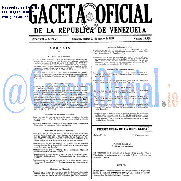 Gaceta Oficial 35530 del 23 Agosto 1994
