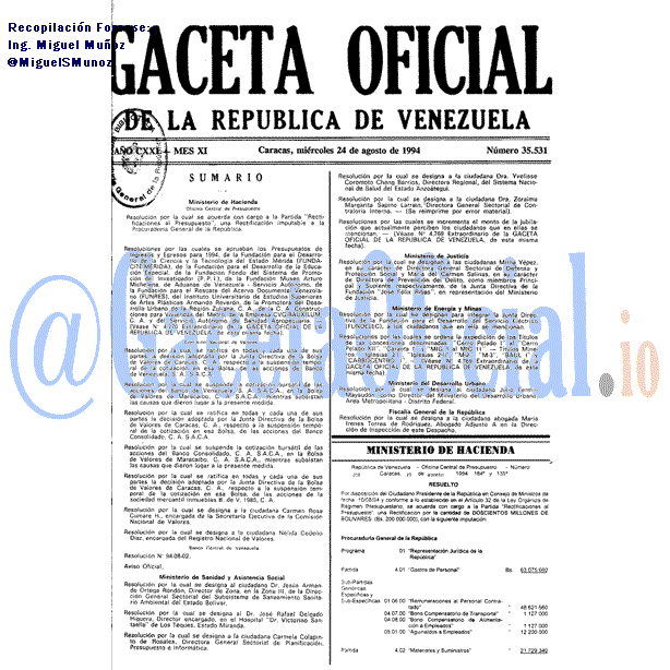 Gaceta Oficial 35531 del 24 Agosto 1994