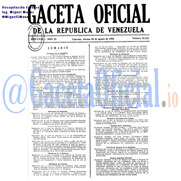 Gaceta Oficial 35533 del 26 Agosto 1994