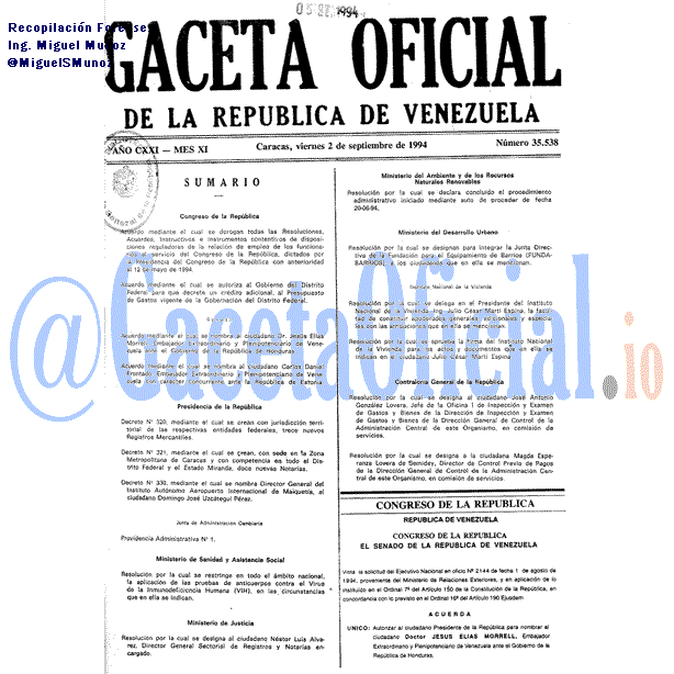 Gaceta Oficial 35538 del 2 Septiembre 1994