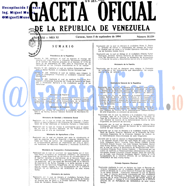 Gaceta Oficial 35539 del 5 Septiembre 1994