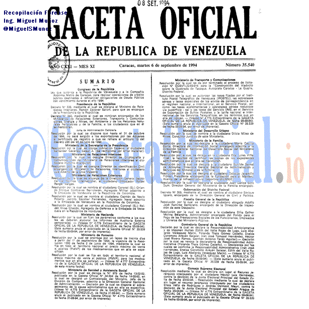Gaceta Oficial 35540 del 6 Septiembre 1994