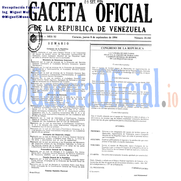Gaceta Oficial 35542 del 8 Septiembre 1994