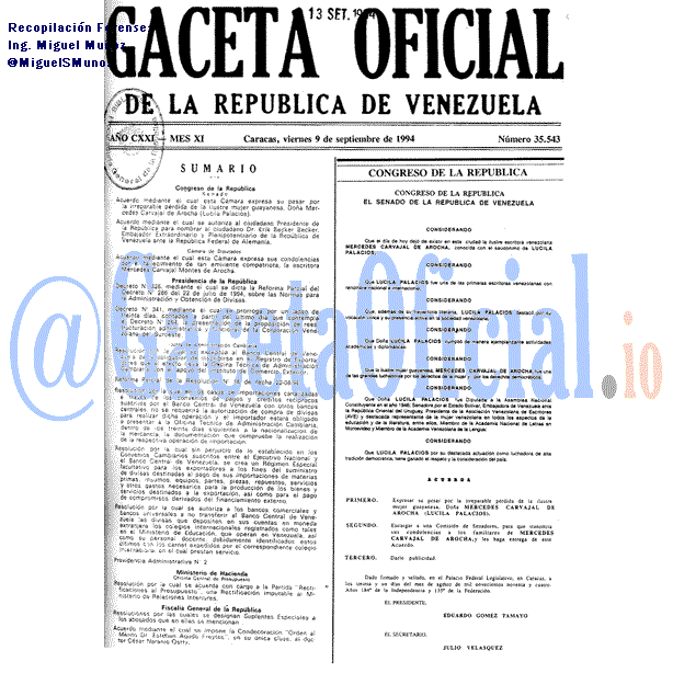 Gaceta Oficial 35543 del 9 Septiembre 1994