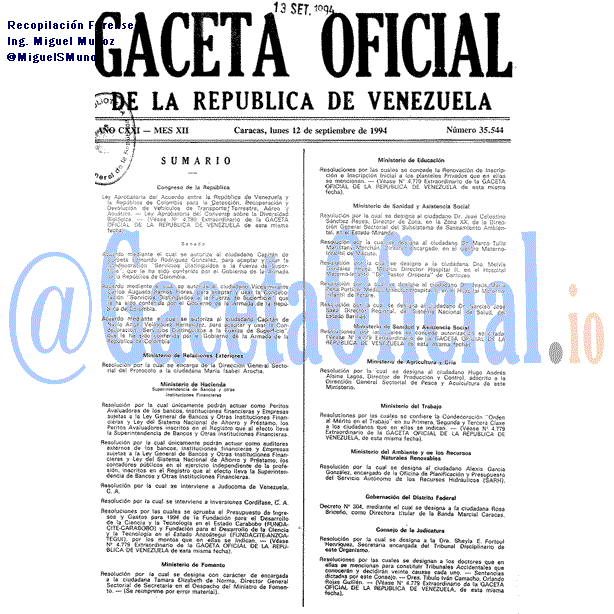 Gaceta Oficial 35544 del 12 Septiembre 1994
