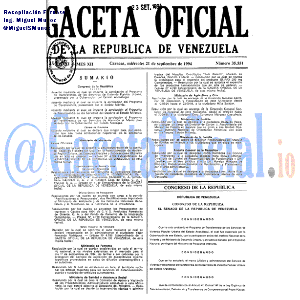 Gaceta Oficial 35551 del 21 Septiembre 1994