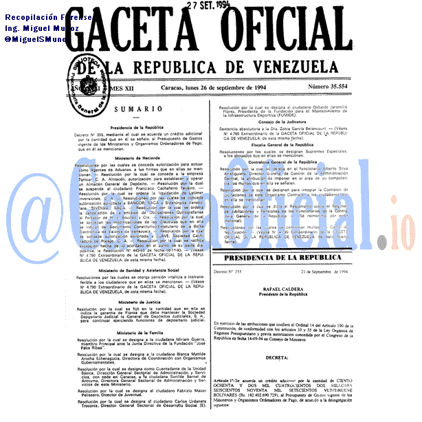 Gaceta Oficial 35554 del 26 Septiembre 1994