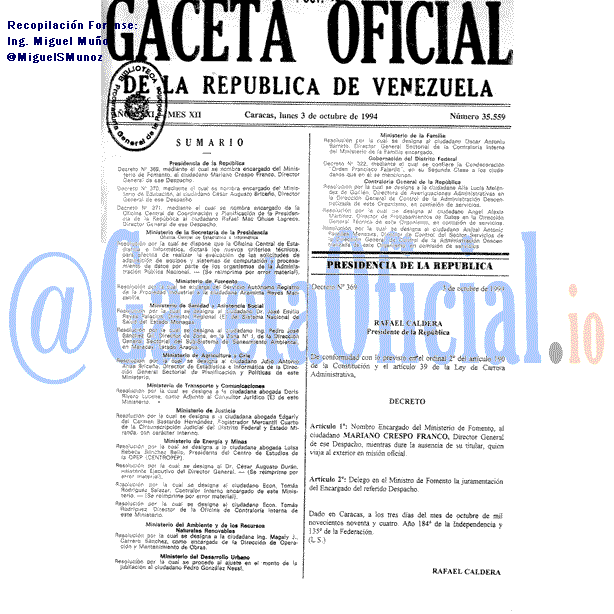 Gaceta Oficial 35559 del 3 Octubre 1994